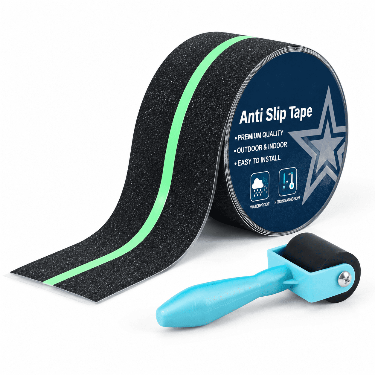 Anti Slip Tape with Glow In Dark Stripe, Black/Green, 6" x 35', 1 Roll ...