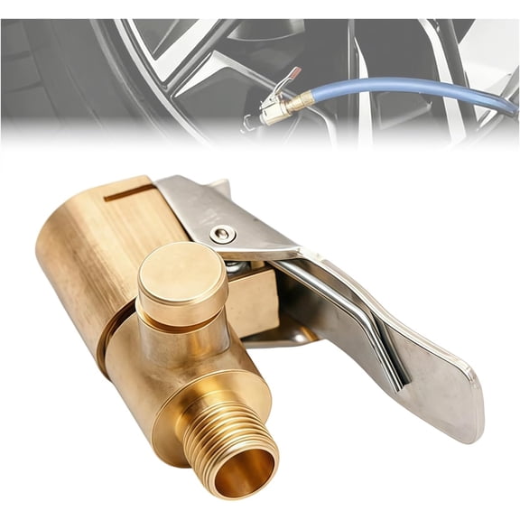 Anti-Slip Threaded Tire Inflator Adapter, Brass Locking Tire Air Chuck with Clip Adapter, Auto Air Pump Chuck Clip, No Leak Air Compressor Pump Clamps on Tire Chuck, Twist Connection (1 Pc)