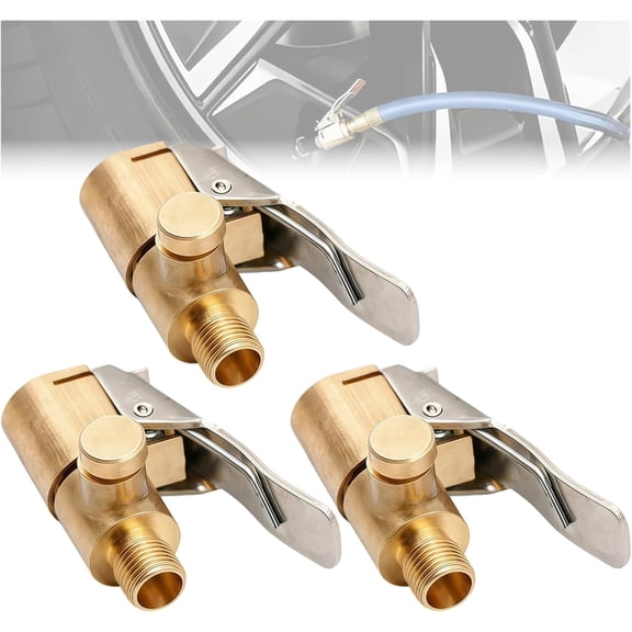 Anti Slip Threaded Tire Inflator Adapter Brass Locking Tire Air Chuck With Clip For Car Truck And Motorcycle Tires（3Pcs）