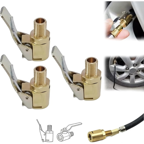 Anti-Slip Threaded Tire Inflator Adapter, Tire Air Chuck with Clip ...