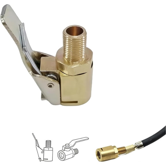 Anti-Slip Threaded Tire Inflator Adapter, Tire Air Chuck with Clip Adapter, Auto Air Pump Chuck Clip, Brass Connect Air Chuck Tire Inflator, Brass Connector Threaded Tire Valve Adapter (Set1/1pcs)