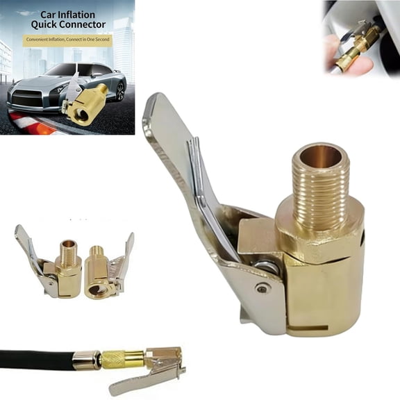 Anti-Slip Threaded Tire Inflator Adapter, Tire Air Chuck with Clip Adapter, Brass Tire Inflation Hose Adapter, Auto Air Pump Chuck Clip, Brass Locking Tire Inflator Nozzle Adapter Connect