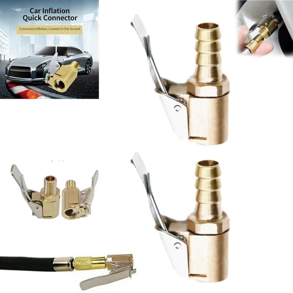 Anti-Slip Threaded Tire Inflator Adapter, Tire Air Chuck with Clip Adapter, Brass Tire Inflation Hose Adapter, Auto Air Pump Chuck Clip, Brass Locking Tire Inflator Nozzle Adapter Connect