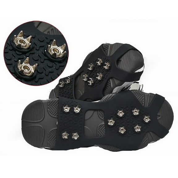 Anti Slip Traction Cleats for Ice & Snow Stainless Steels Ice Spikes Ice Cleats Crampons, 10 Spikes Shoe Ice Snow Grips
