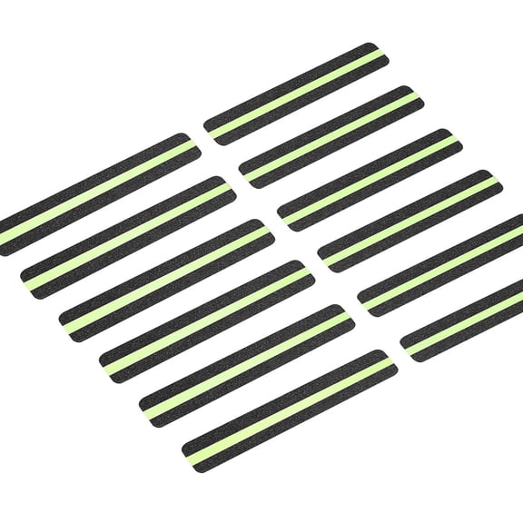 Anti Slip Traction Treads with Glow in Dark Stripe (12-pack), 2" X 12", Best Grip Tape 80 Grit Non Slip, Pre-Cut Strips, Rounded Corners - Right Size and Ready to Use for Easy Application