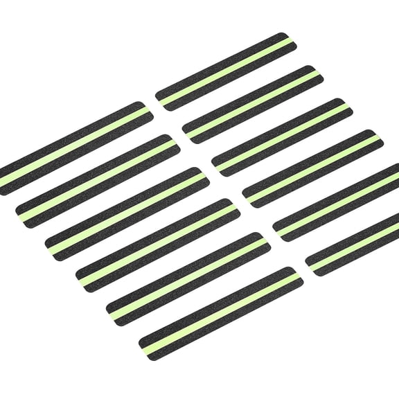 Anti Slip Traction Treads with Glow in Dark Stripe (12-pack), 2" X 12", Best Grip Tape 80 Grit Non Slip, Pre-Cut Strips, Rounded Corners - Right Size and Ready to Use for Easy Application