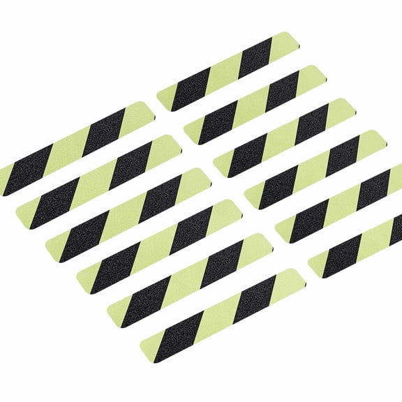 Anti Slip Traction Treads with Luminous Green Stripe (12-pack), 2" X 12", Best Grip Tape 80 Grit Non Slip, Pre-Cut Strips, Rounded Corners - Right Size and Ready to Use for Easy Application