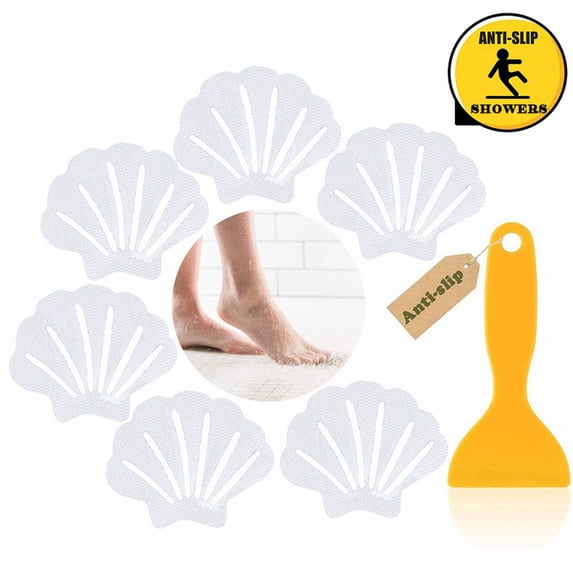 Anti Slip Tub Shower Stickers, Bathtub Non Slip Stickers, 3.54 Inch Non Slip Shower Treads, Clear Shell Shaped Safety Decals, Self Adhesive Bath Floor Stickers, Bathtub Non Slip Stickers, 6 Pcs