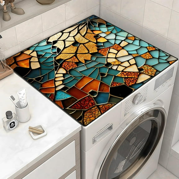 Anti-Slip Washer or Dryer Top Mat Covers, 23.6" x 23.6" Colorful Glass Design Washing Machine Top Protector Dust-Proof Cover, Washer or Dryer Top Protector Covers for Home Laundry Room Kitchen