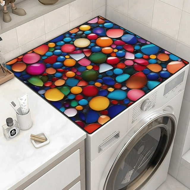 AntiSlip Washer or Dryer Top Mat Covers, 23.6" x 23.6" Colorful Stones