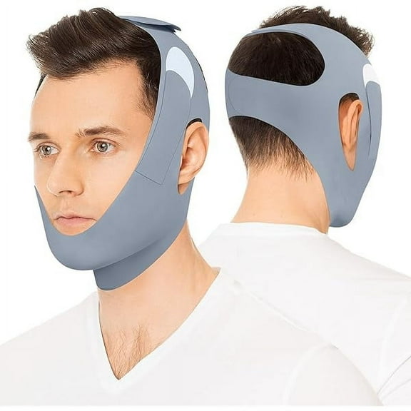 Anti Snore Chin Strap for CPAP Users, Snore Stopper with Adjustable Velcro, Chin Strap for Sleeping Comfortable Stop Snoring Solution, Anti Snoring Devices Breathable and Reusable, Gray, M