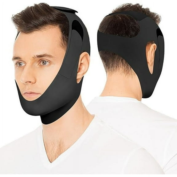 Anti Snore Chin Strap for CPAP Users, Snore Stopper with Adjustable Velcro, Chin Strap for Sleeping Comfortable Stop Snoring Solution, Anti Snoring Devices Breathable and Reusable, Black, XXS