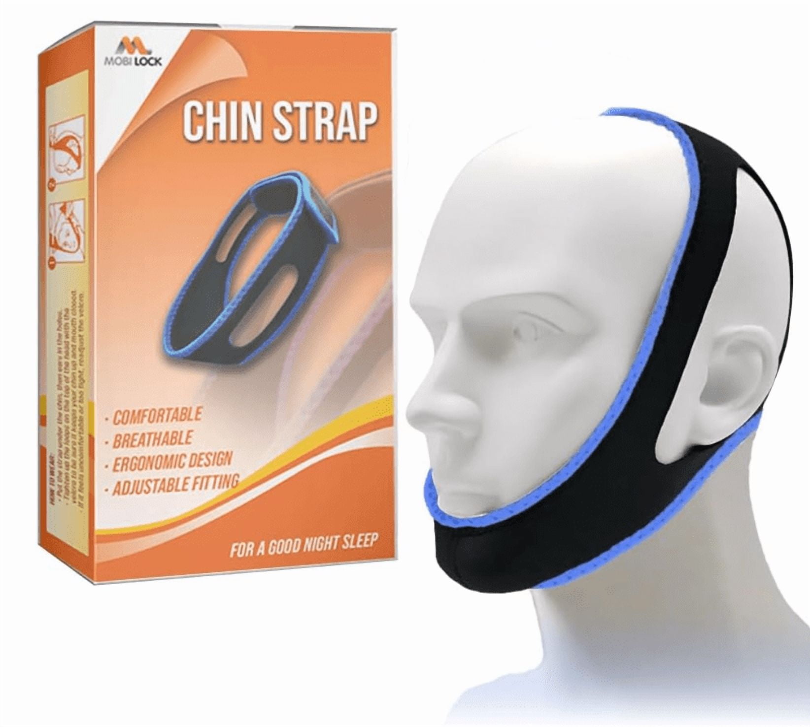 Anti Snore Chin Strap for Women & Men - Double-Support Chin Straps for Sleeping - Adjustable via Hook & Loop Closure - Skin-Friendly, with Holes for Aeration - Snoring Prevention Device by Mobi Lock