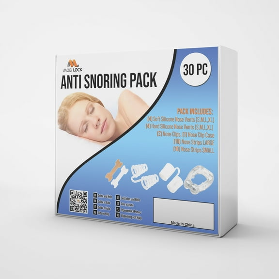 30pcs Anti-Snoring Solutions - Nose Vents, Nose Clips, and Nasal Strips - Snore Stopper for Men & Women - by Mobi Lock