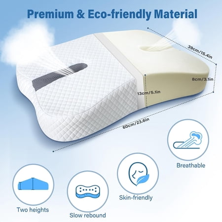 Anti-Snoring Pillow for Side Sleepers, Stop Snore Aid with Memory Foam, Orthopedic Pillow for Sleeper, Snoring Solution and Remedy, Anti-Snore Devices, White