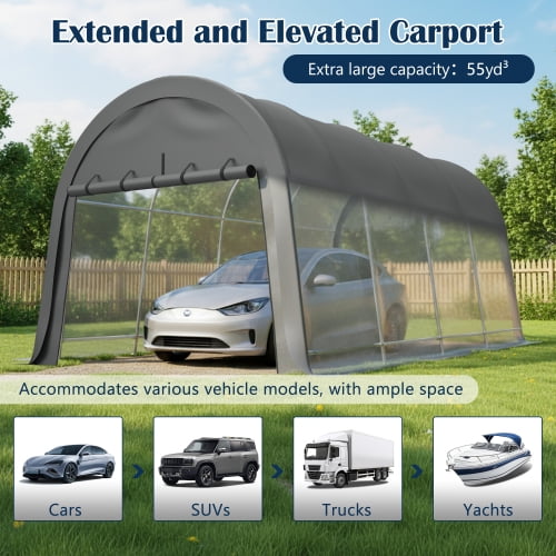 Anti-Snow 10x20 FT Carport, Commercial Grade Heavy Duty Portable Garage Canopy with Steel Frame & Vented Roof, Waterproof Outdoor Storage Shed for Vehicle, Boat, RV