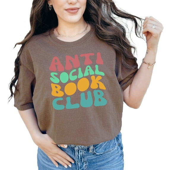Anti Social Book Club, Group of Introvert Reading Enthusiasts, Groovy Retro Wavy Text, Espresso Comfort Colors T-Shirt, Small