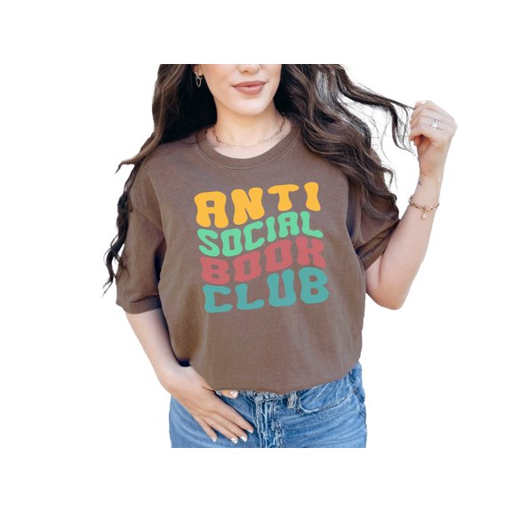 Anti Social Book Club, Group of Reading Enthusiast Introverts, Groovy Retro Wavy Text, Espresso Comfort Colors T-Shirt, XL