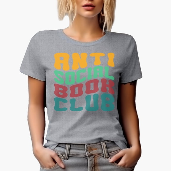 Anti Social Book Club, Introvert Avid Readers or Book Lovers Quote, Groovy Retro Wavy Text Merch Gift, Heather Grey T-Shirt, 2XL