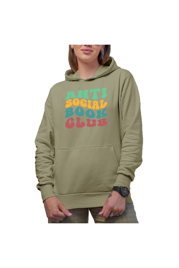 Anti Social Book Club, Introvert Book Readers or Lovers' Group Name, Groovy Retro Wavy Text Merch Gift, Sand Hooded Sweatshirt or Hoodie, Large