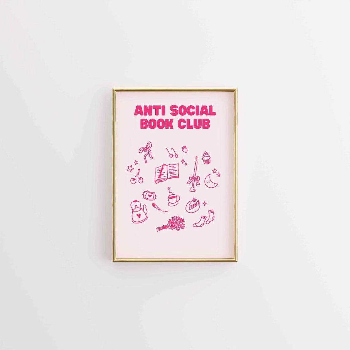 Anti Social Book Club Pink Bookish Art Introvert Poster Unframed Paper ...