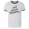 thumbnail image 1 of Anti Social Butterfly Adult Short Sleeve Ringer T-shirt, 1 of 3