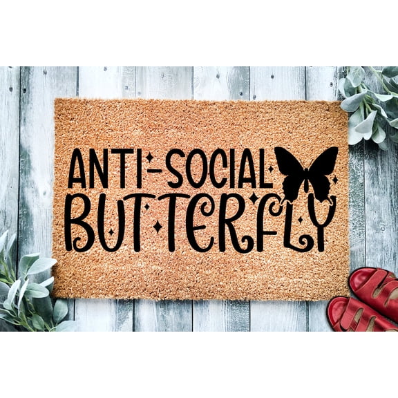 Anti-Social Butterfly Doormat | Cute Doormat | AntiSocial Anti Social | Funny Doormat Welcome Mat | Funny Door Mat Gift | For Her | For Him