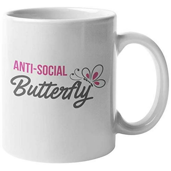Anti-Social Butterfly. Introvert Coffee & Tea Gift Mug For Nerd, Geek, Artist, Programmer, Coder, Nerds, Geeks, Programmers, Artists, And Introverting Women (11oz)