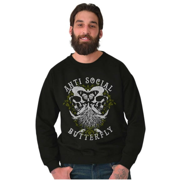 Anti Social Butterfly Skull Tattoo Sweatshirt for Men or Women Brisco Brands S