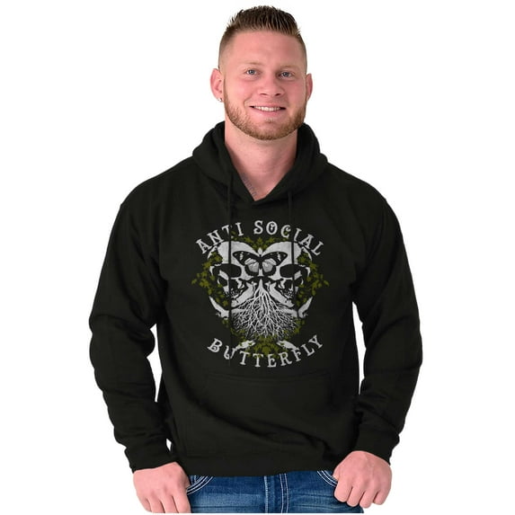 Anti Social Butterfly Skull Tattoo Unisex Plus Fleece Graphic Hoodie Brisco Brands 2X