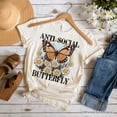 thumbnail image 1 of Anti Social Butterfly T-Shirt, Retro White and Natural Tee for Quirky and Independent Women, 1 of 8