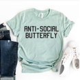 thumbnail image 1 of Anti Social Butterfly T-shirt Homebody Gift Reading Shirts Women's Sassy Top Social Distancing Shirt Pandemic Tshirt Introvert Tee, 1 of 3