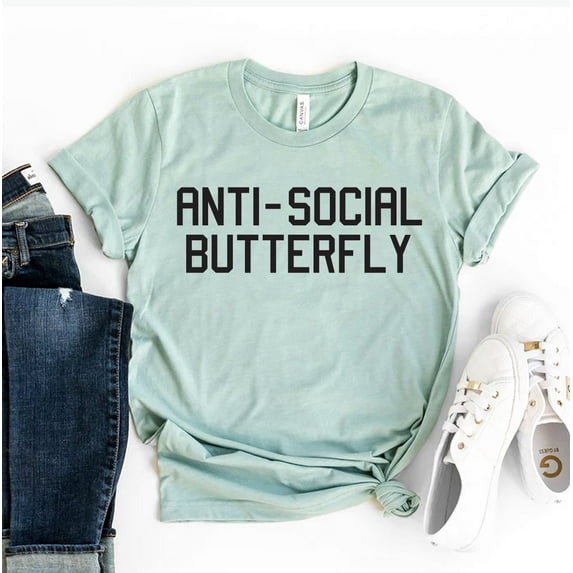 Anti Social Butterfly T-shirt Homebody Gift Reading Shirts Women's Sassy Top Social Distancing Shirt Pandemic Tshirt Introvert Tee
