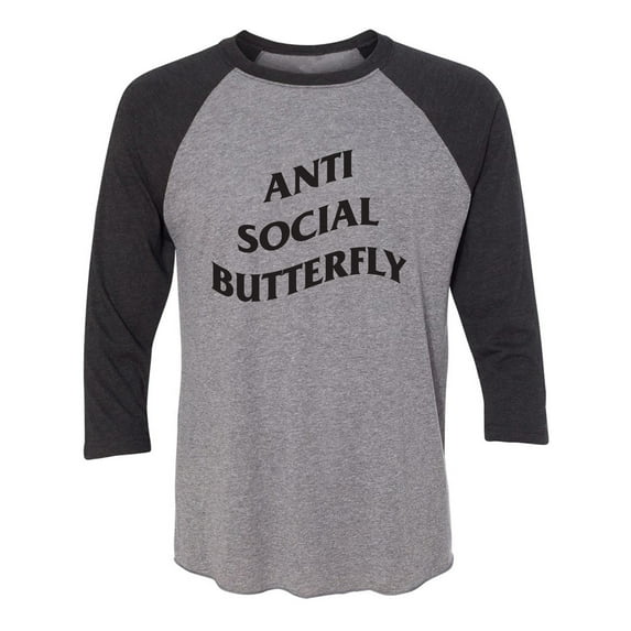 Anti Social Butterfly Unisex 3/4 Sleeve Baseball Raglan Tee