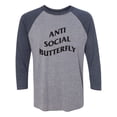 thumbnail image 1 of Anti Social Butterfly Unisex 3/4 Sleeve Baseball Raglan Tee, 1 of 2