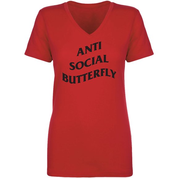 Anti Social Butterfly Womens V-Neck T-Shirt