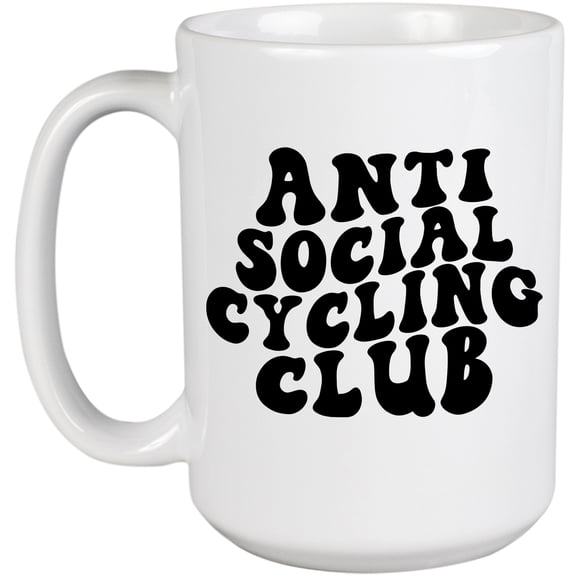 Anti Social Cycling Club, Funny Introvert Cyclist Group Name, Groovy Retro Wavy Text Merch Gift, White 15oz Ceramic Mug