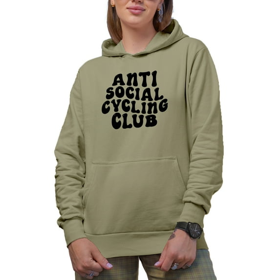 Anti Social Cycling Club, Humorous Introvert Cyclist Group Name, Groovy Retro Wavy Text Merch Gift, Sand Hooded Sweatshirt or Hoodie, 3XL