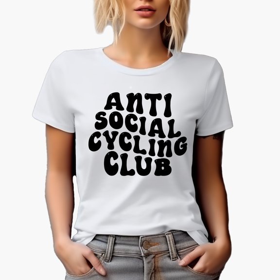 Anti Social Cycling Club, Humorous Introvert Cyclist Group Name, Groovy Retro Wavy Text Merch Gift, White T-Shirt, Medium