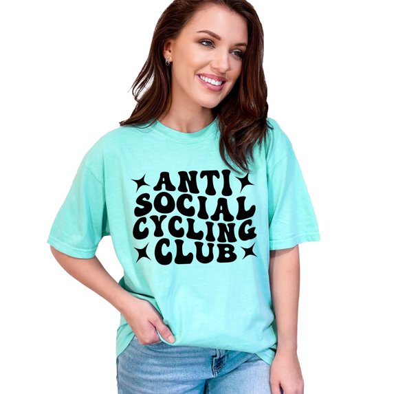 Anti Social Cycling Club, Introvert Cyclist Group Name, Groovy Retro Wavy Text , Chalky Mint Comfort Colors T-Shirt, Small