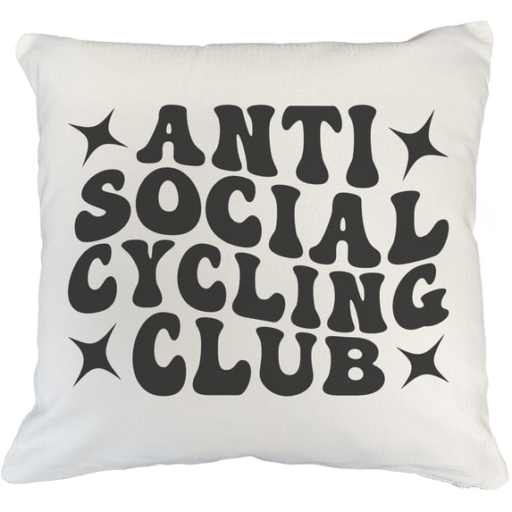 Anti Social Cycling Club, Introvert Cyclist Group Name, Groovy Retro Wavy Text Merch Gift, White Pillow Case 18X18 IN