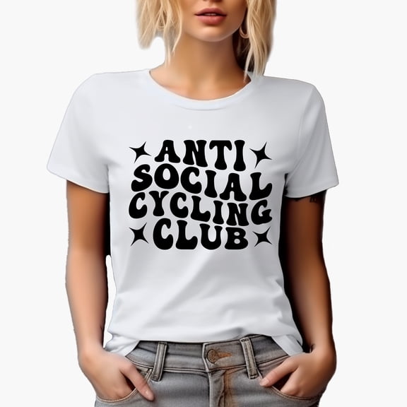 Anti Social Cycling Club, Introvert Cyclist Group Name, Groovy Retro Wavy Text Merch Gift, White T-Shirt, Medium