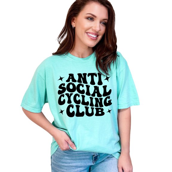 Anti Social Cycling Club, Introvert Cyclist or Bicyclist Group Name, Groovy Retro Wavy Text , Chalky Mint Comfort Colors T-Shirt, Large