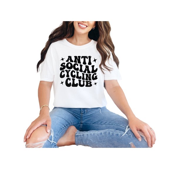 Anti Social Cycling Club, Introvert Cyclist or Bicyclist Group Name, Groovy Retro Wavy Text , White Comfort Colors T-Shirt, Large