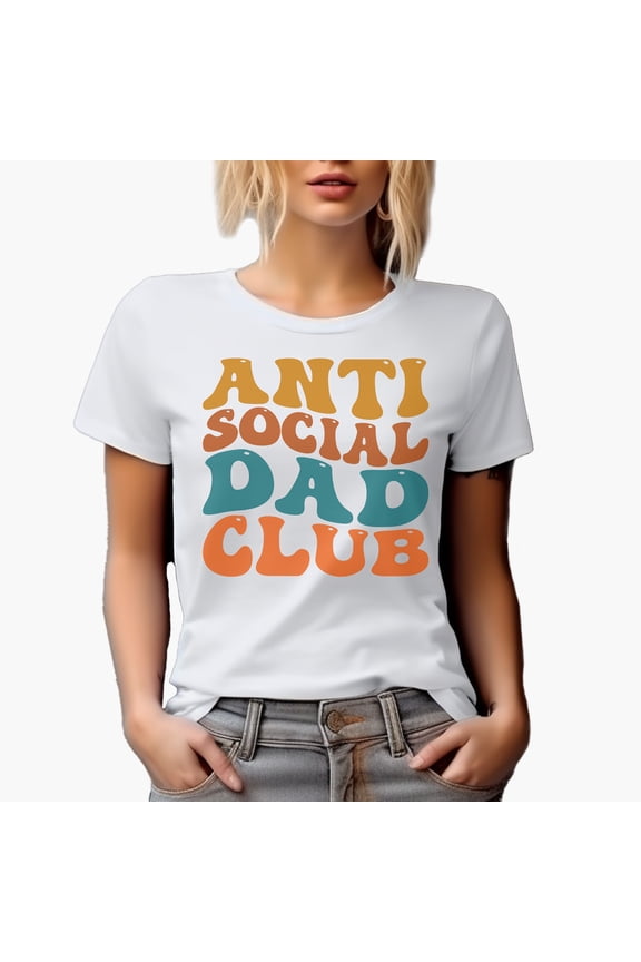 Anti Social Dad Club, Funny Group Name for Introvert Dads, Groovy Retro Wavy Text Merch Gift, White T-Shirt, Small