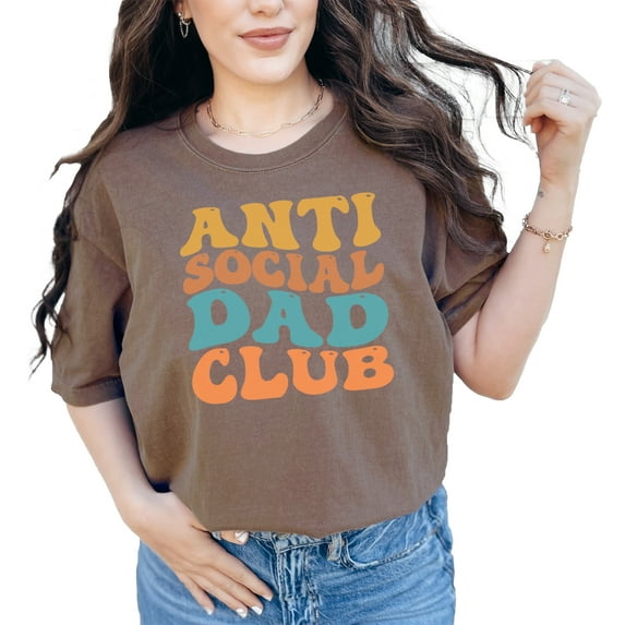 Anti Social Dad Club, Group of Introvert Fathers, Groovy Retro Wavy Text, Espresso Comfort Colors T-Shirt, Large