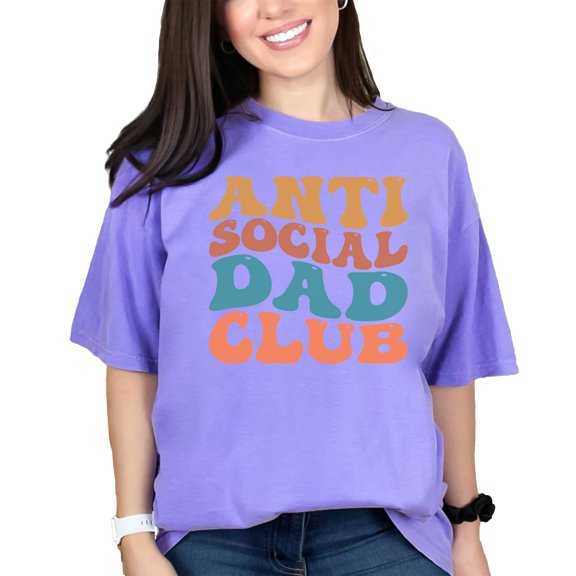 Anti Social Dad Club, Group of Introvert Fathers, Groovy Retro Wavy Text, Violet Comfort Colors T-Shirt, Medium