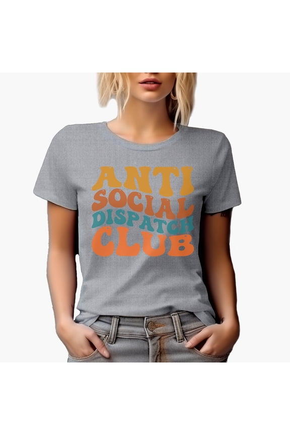 Anti Social Dispatch Club, Funny Group Name for Introvert Dispatchers, Groovy Retro Wavy Text Merch Gift, Heather Grey T-Shirt, Large