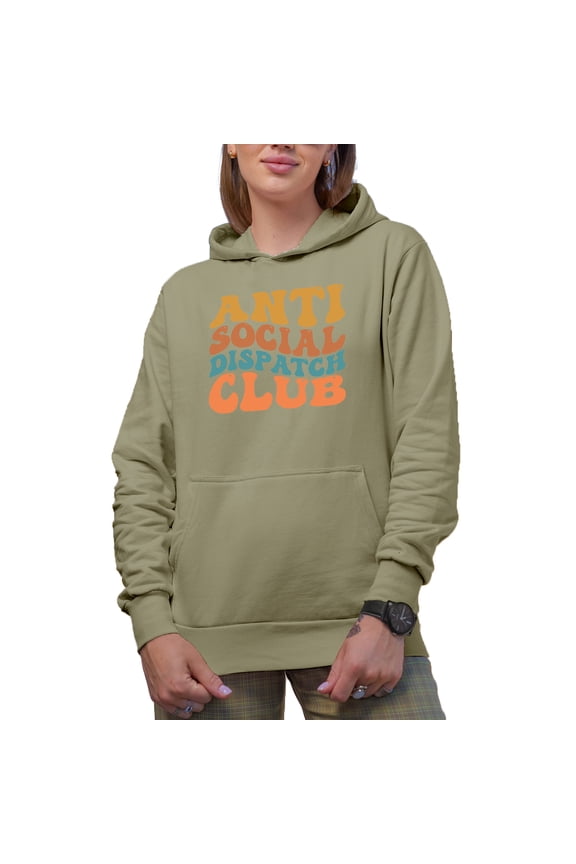 Anti Social Dispatch Club, Funny Group Name for Introvert Dispatchers, Groovy Retro Wavy Text Merch Gift, Sand Hooded Sweatshirt or Hoodie, Small
