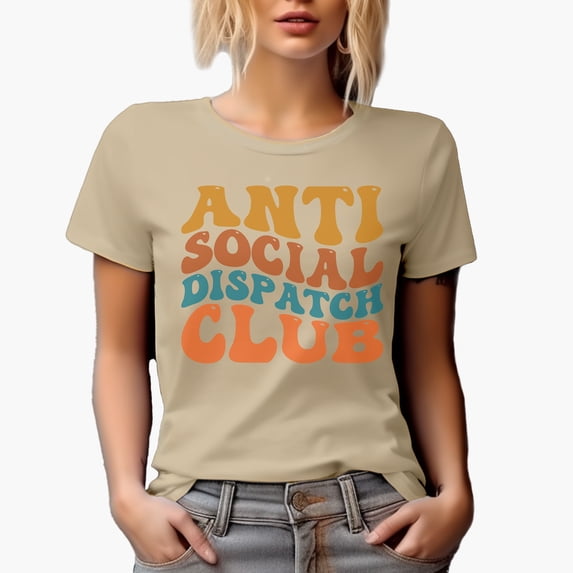 Anti Social Dispatch Club, Funny Group Name for Introvert Dispatchers, Groovy Retro Wavy Text Merch Gift, Tan T-Shirt, 3XL